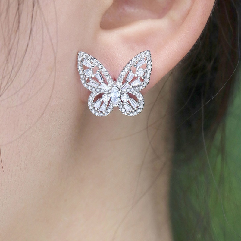 Elegant Zirconia Butterfly Stud Earrings, Gift for Women